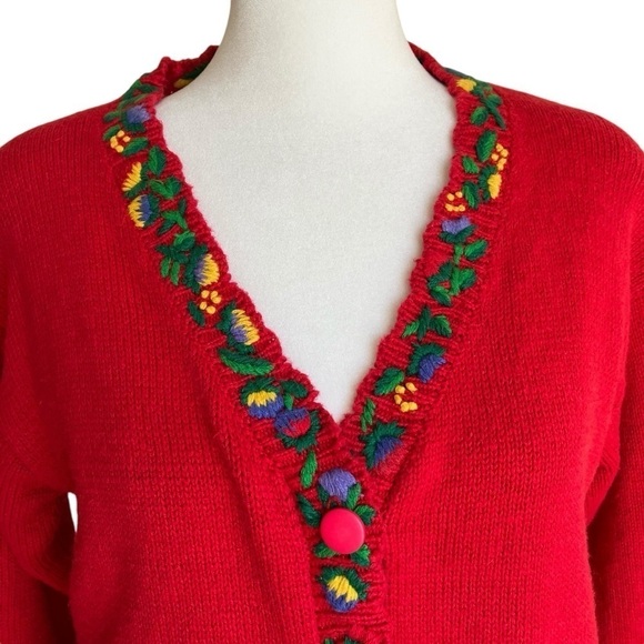 Vintage 90s Heavily Embroidered Floral Cardigan Folk Art Cottagcore Prairie S - Picture 4 of 16